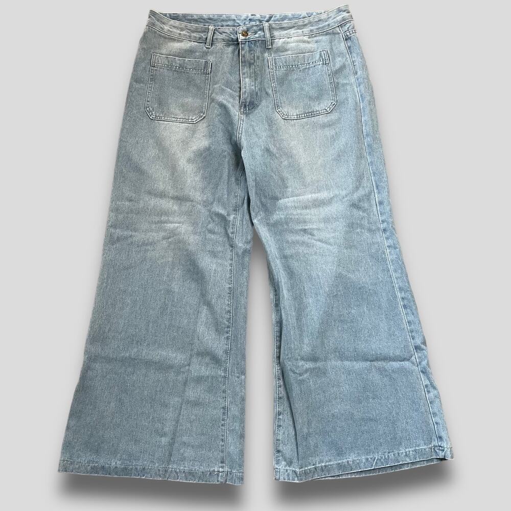 WOMENS PLUS SIZE SHEIN WIDE LEG BOHO COWGIRL BLUE JEANS SIZE 2XL